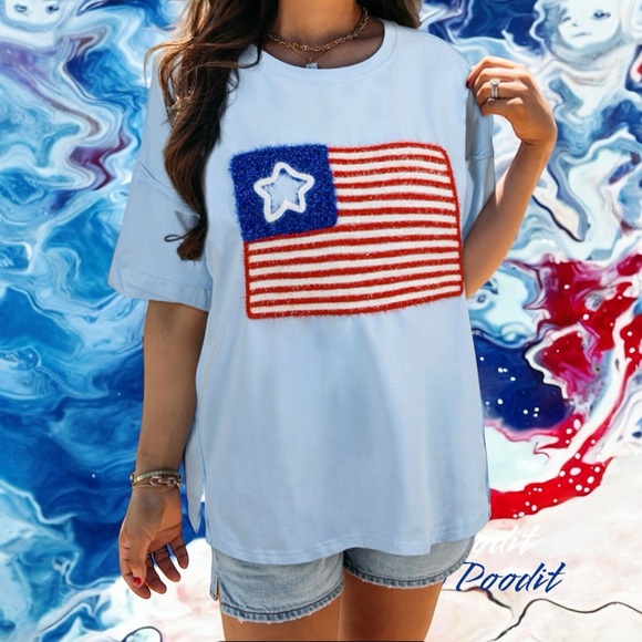 poodit Tops - Oversized tinsel American flag tee S M L XL 2XL